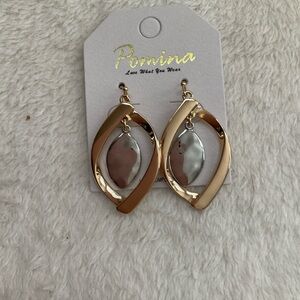 Pomina Gold and Silver Open-Frame Drop Earrings